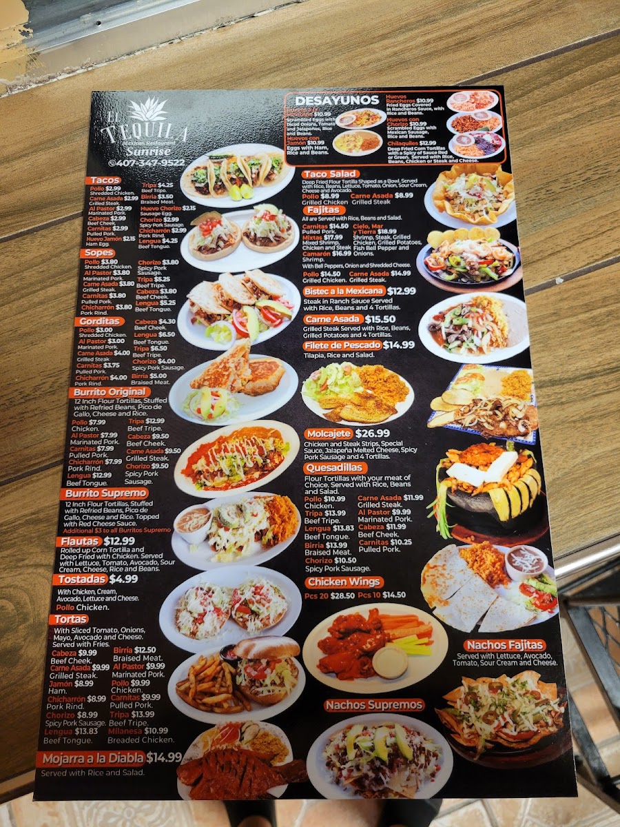 Menu El Tequila Sunrise Mexican Restaurant And Bar-1