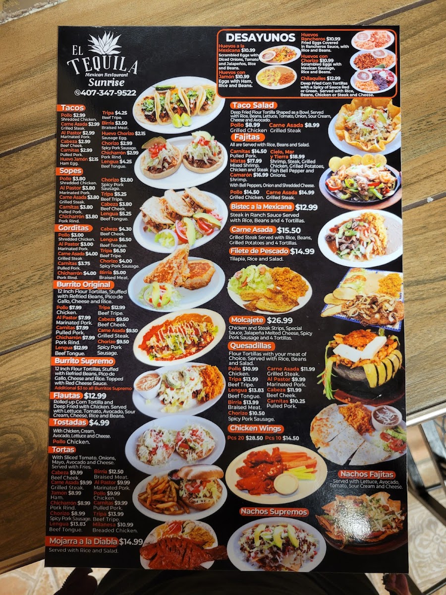 Menu El Tequila Sunrise Mexican Restaurant And Bar-2